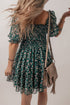 Floral Smocked Puff Sleeve A Line Mini Dress with Square Neck
